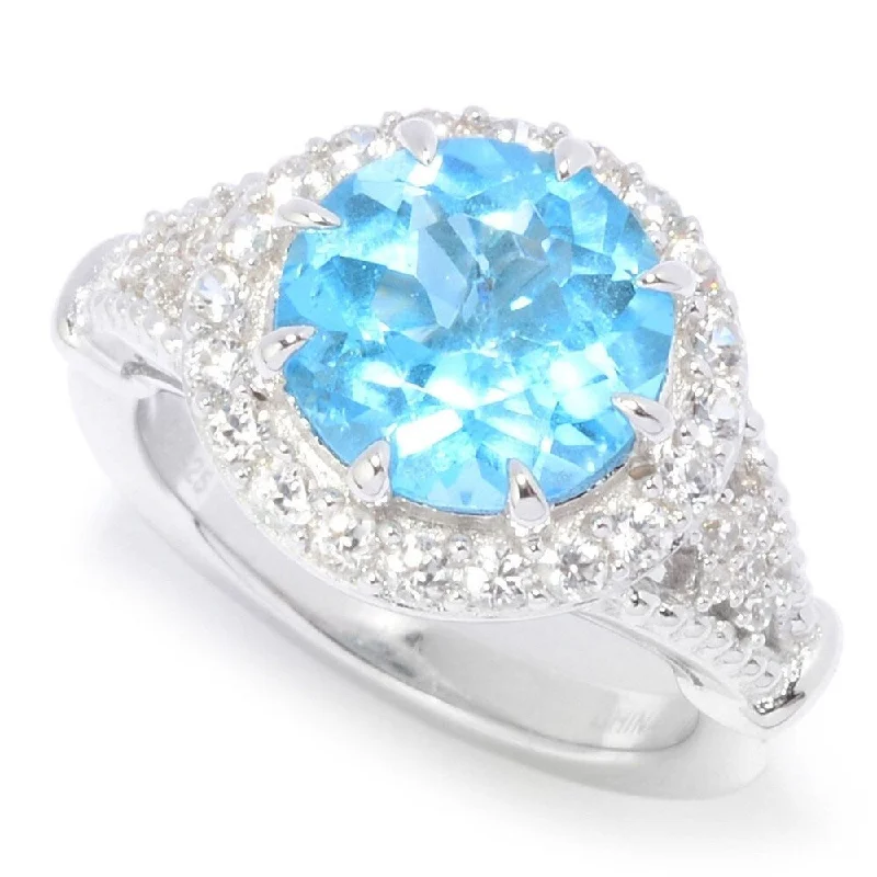 Snapped clasp ring-925 Sterling Silver Swiss Blue Topaz and White Natural Zircon Ring