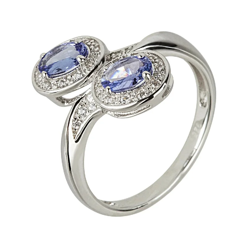 Braided band ring-925 Sterling Silver Tanzanite and White Natural Zircon Bypass Ring