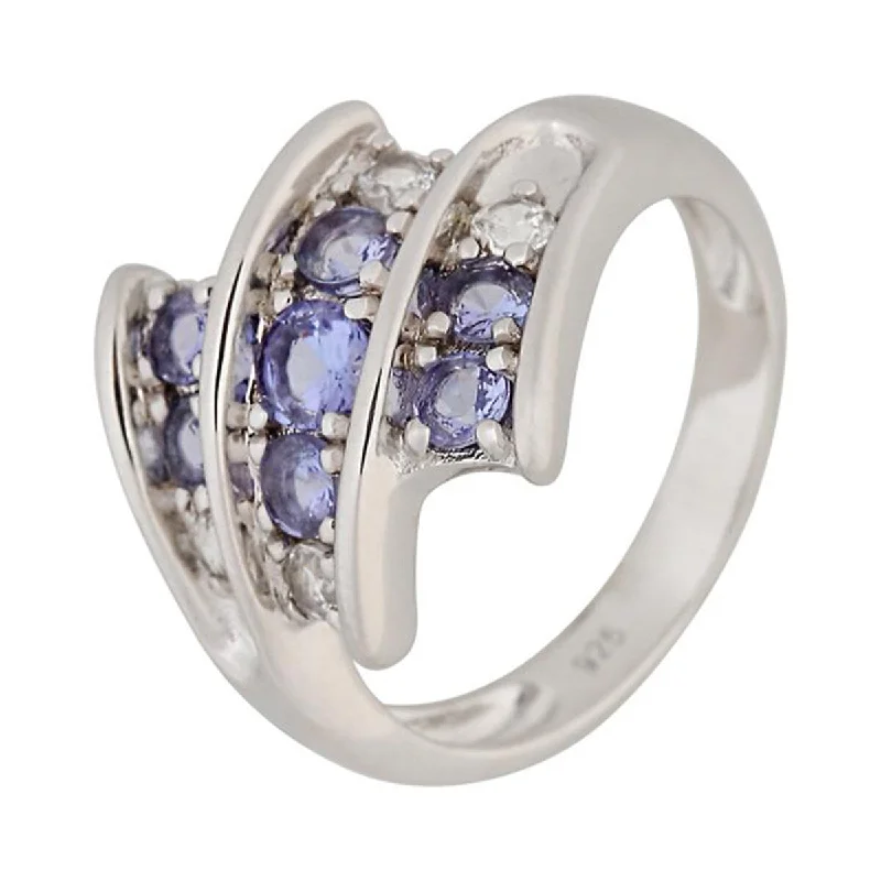 Onyx vein ring-925 Sterling Silver Tanzanite and White Natural Zircon Ring