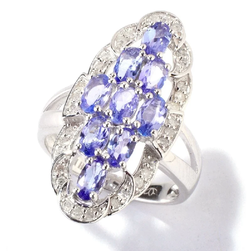 Chiseled groove ring-925 Sterling Silver White Cz and Tanzanite Ring