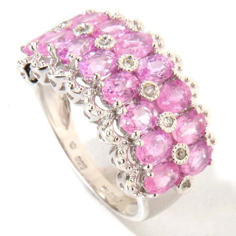 Flow stripe ring-925 Sterling Silver White Natural Zircon and Pink Sapphire Ring