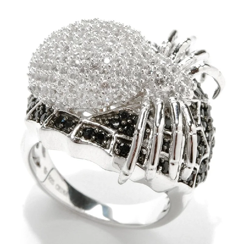 Gingham band ring-925 Sterling Silver White Topaz and Black Spinel Ring