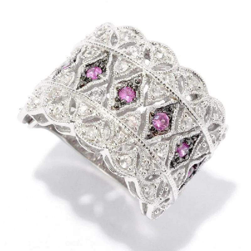 Side gem ring-925 Sterling Silver White Zircon and Pink Sapphire Ring