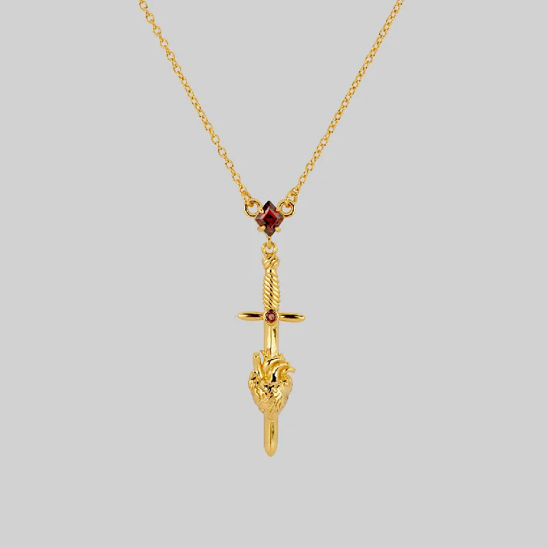 Repurposed relic necklace-ALL MY HEART. Sword & Heart Necklace - Gold