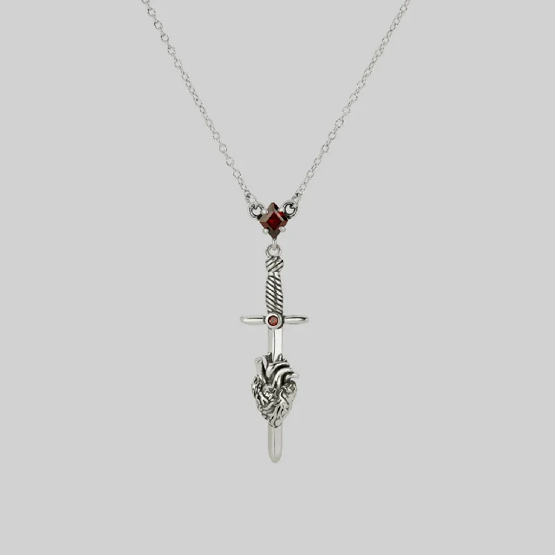 Haze glass necklace-ALL MY HEART. Sword & Heart Necklace - Silver