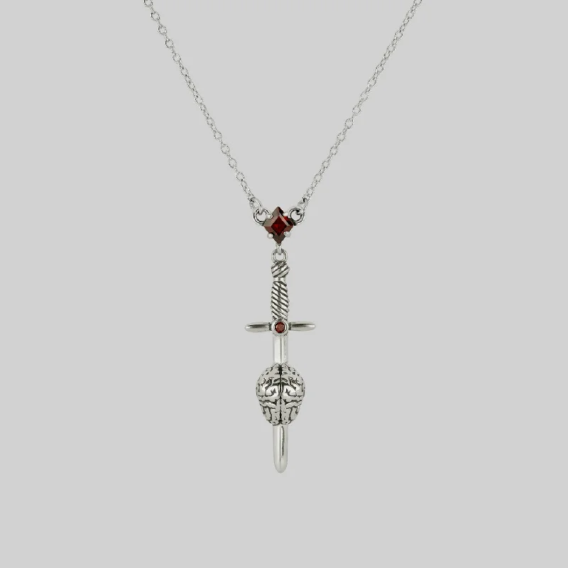 Copper toned necklace-ALL MY MIND. Sword & Brain Necklace - Silver