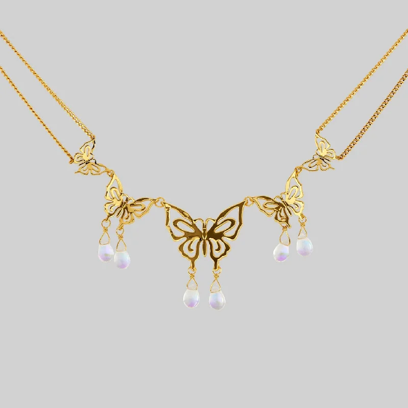 Sesame sprout necklace-ANTHEIA. Iridescent Butterfly Droplet Necklace - Gold