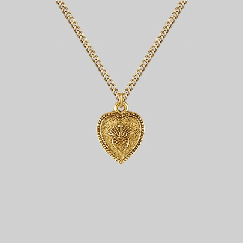 Bent sprig necklace-ARDOUR. Sacred Heart Charm Necklace - Gold