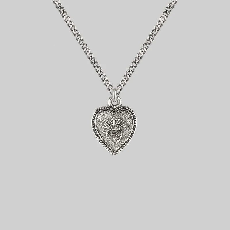 Victorian flair necklace-ARDOUR. Sacred Heart Charm Necklace - Silver