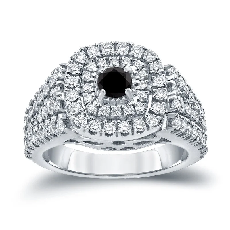 Pitted finish ring-Auriya 1 1/4ct TDW Round Black Diamond Halo Engagement Ring 14k Gold (H-I, I1-I2)