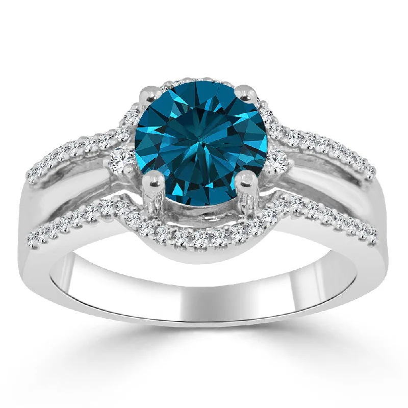 Wavy rim ring-Auriya 1 1/5ctw Modern Blue Diamond Engagement Ring 14k Gold (H-I I1-I2)