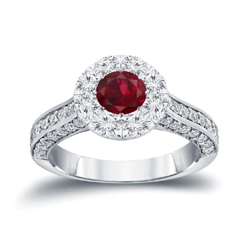 Recessed groove ring-Auriya 1/2ct Red Ruby and 1 1/4ct TDW Diamond Halo Engagement Ring 14k Gold (H-I, I1-I2)