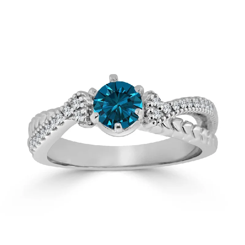 Fused alloy ring-Auriya 1/2ctw Round Blue Diamond Engagement Ring 14k Gold