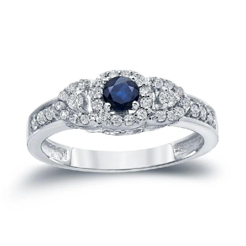 Spruce twig ring-Auriya 1/5ct Blue Sapphire and 1/10ct TDW Diamond Halo Engagement Ring 14k Gold