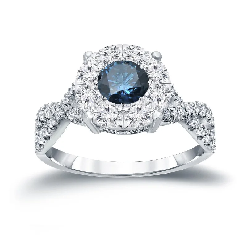 Heptagon gem ring-Auriya 1 carat TW Infinity Blue Diamond Halo Engagement Ring 14k Gold