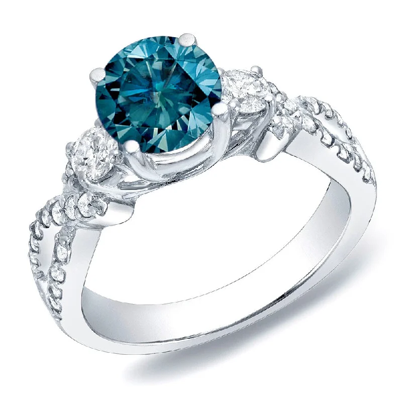 Slanted gem ring-Auriya 14k Gold 1 1/2ctw 3-stone Blue Diamond Engagement Ring