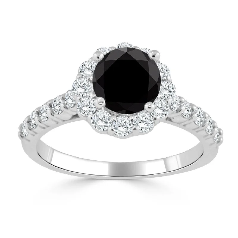 Wavy rim ring-Auriya 14k Gold 1 1/2ctw Black Diamond Halo Engagement Ring