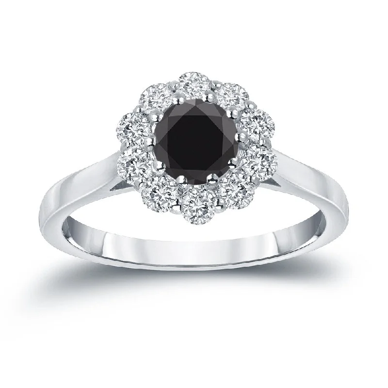 Iron relic ring-Auriya 14k Gold 1 carat TW Halo Black Diamond Engagement Ring