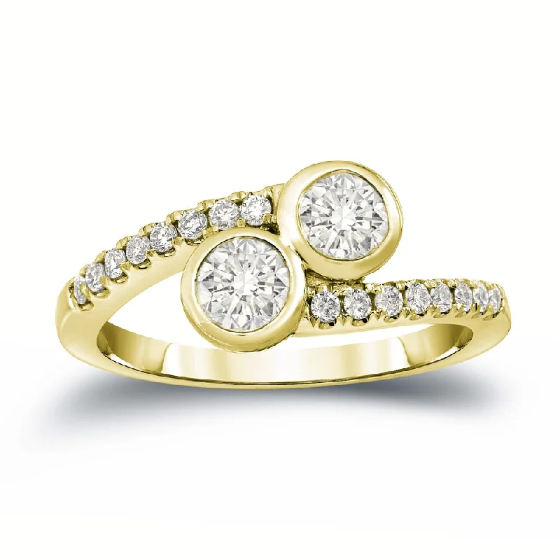 Antique flair ring-Auriya 14k Gold 1ct TDW Round 2-Stone Diamond Bezel Engagement Ring