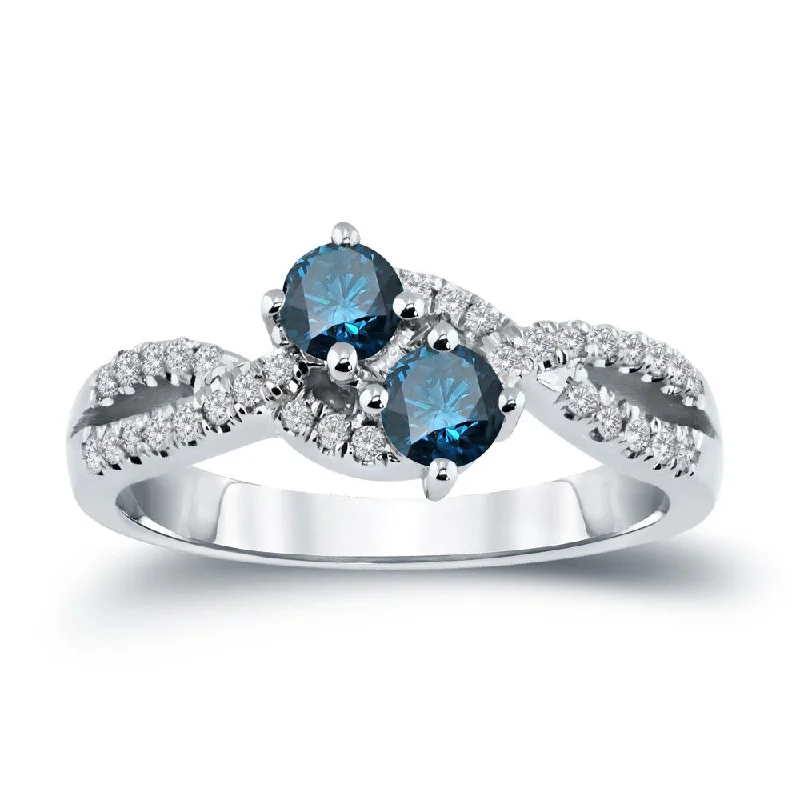 Wool weave ring-Auriya 14k Gold 3/4ct TDW 2-Stone Blue Diamond Engagement Ring ( H-I I1-I2)