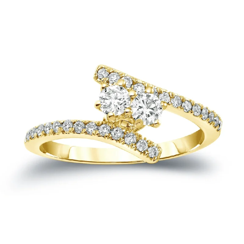 Steel cast ring-Auriya 14k Gold 3/4ct TDW Round 2-Stone Diamond Engagement Ring (J-K, I1-I2)