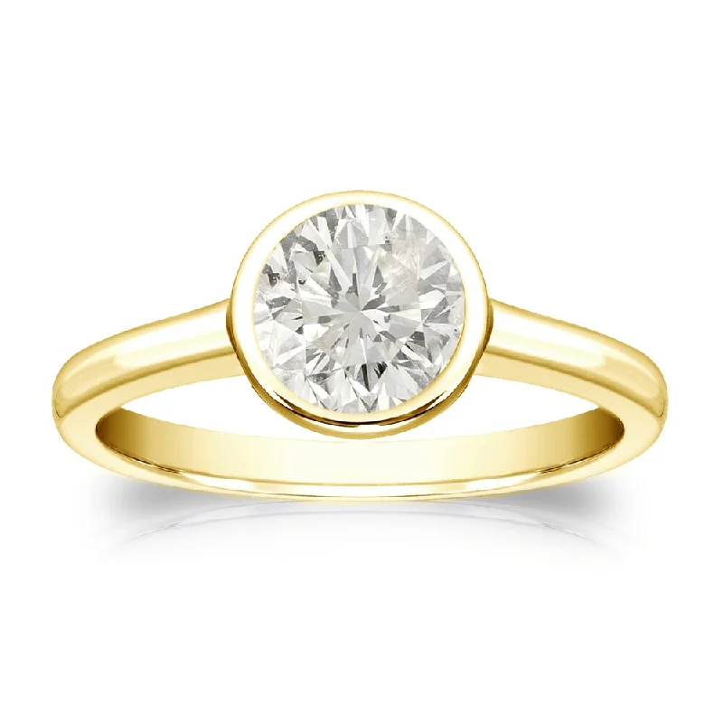 Smooth cut ring-Auriya 14k Gold 3/4ctw Bezel-set Solitaire Diamond Engagement Ring (J-K, SI1-SI2)