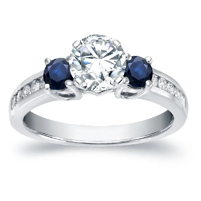 Gloss gem ring-Auriya 14k Gold 3/5ctw 3-Stone Diamond and Sapphire Engagement Ring 2/5ct (H-I, SI1-SI2)