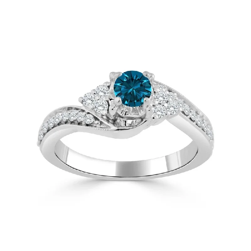 Mist bead ring-Auriya 14k Gold 5/8ct TDW Curved Round Blue Diamond Engagement Ring (H-I, I1-I2)