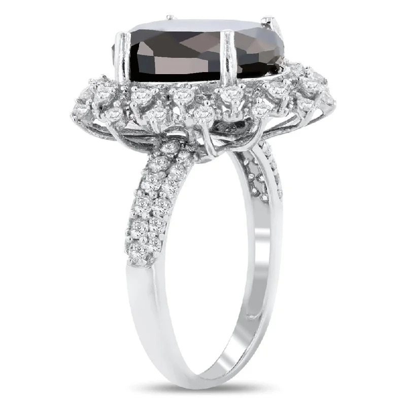 Steel cast ring-Auriya 14k Gold Unique 7 7/8ctw Halo Oval Cut Black Diamond Engagement Ring (G-I, SI1-I1)