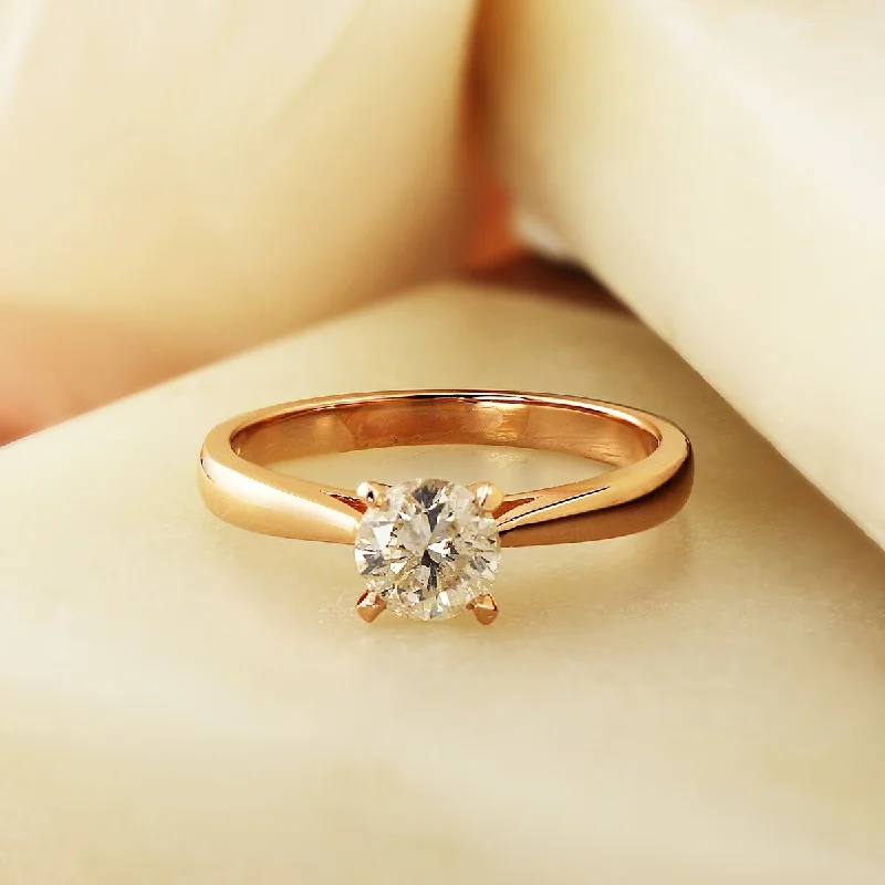 Wavy rim ring-Auriya 14k Rose Gold 1/2ctw Round Solitaire Diamond Engagement Ring