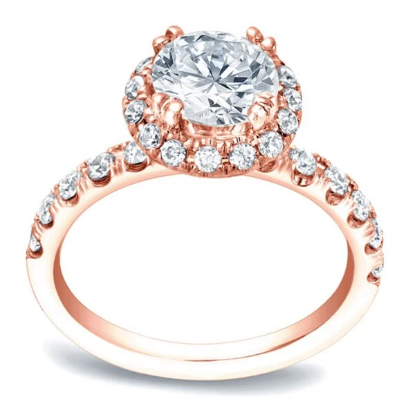 Quad knot ring-Auriya 14k Rose Gold 1 3/5ctw Round Halo Diamond Engagement Ring Certified