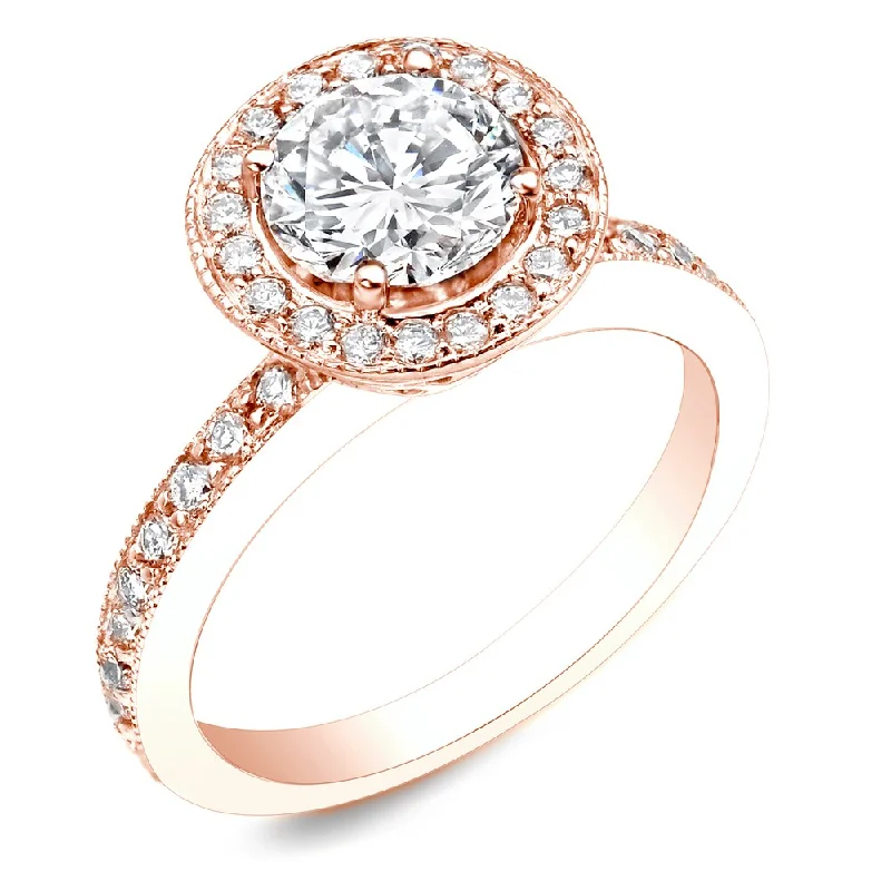 Gloss gem ring-Auriya 14k Rose Gold 1 carat TW Round Halo Diamond Engagement Ring