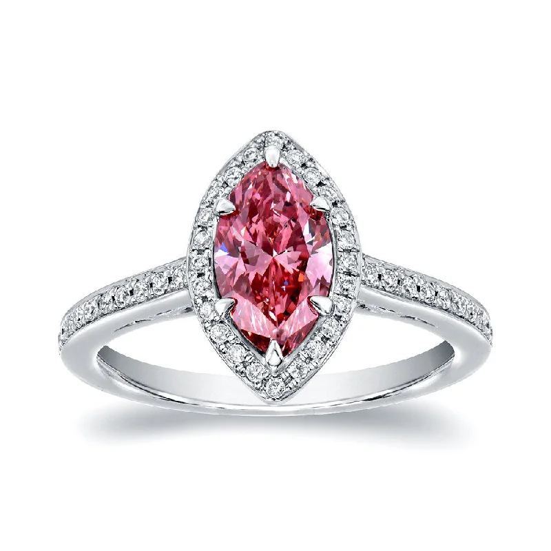 Pale dusk ring-Auriya 18k Gold 1 1/3ctw Marquise-cut Halo Pink Diamond Engagement Ring (H-I, SI1-SI2)