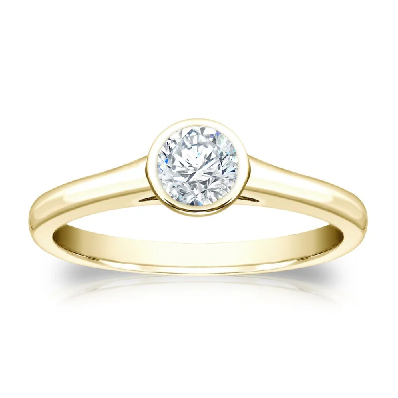 Soft fade ring-Auriya 18k Gold 1/3ctw Bezel Solitaire Diamond Engagement Ring