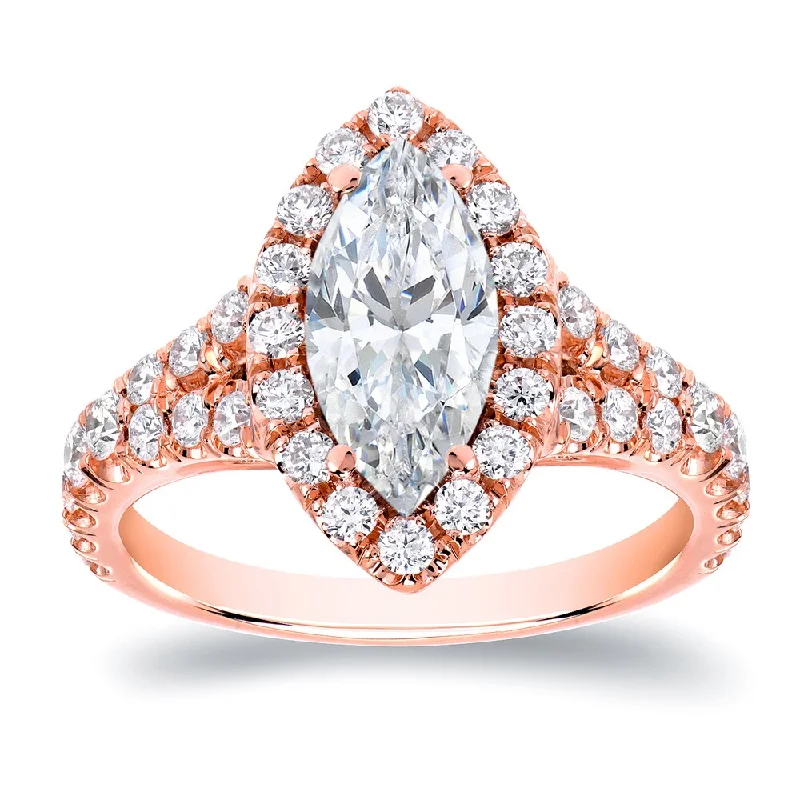 Branch stem ring-Auriya 18k Rose Gold 1 7/8ctw Halo Marquise Diamond Engagement Ring (H-I, SI1-SI2)