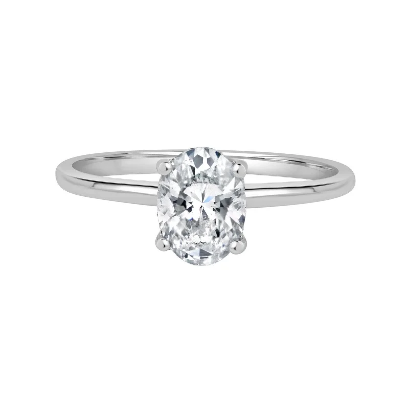 Slanted gem ring-Auriya 2 1/10ct Oval Hidden Halo Solitaire Diamond Engagement Ring in 14k Gold Certified (H-I, SI1-SI2)