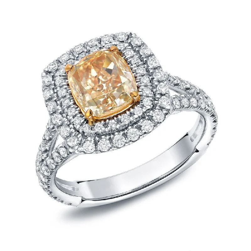 Stream pebble ring-Auriya 2 3/4ctw Yellow Cushion-cut Halo Diamond Engagement Ring 18k Gold Certified (VS2-SI1)