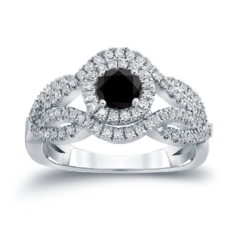 Pine wood ring-Auriya Infinity 1ct TDW Round Black Diamond Halo Engagement Ring 14k Gold (H-I, I1-I2)