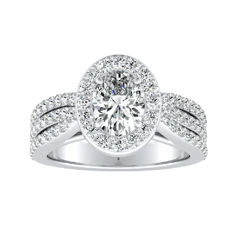 Mist bead ring-Auriya Platinum 1 1/2ctw Triple Oval Halo Diamond Engagement Ring (I-J, I1-I2)