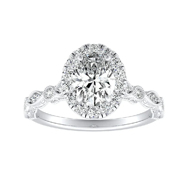 Fused alloy ring-Auriya Platinum 1 1/3Vintage Oval-cut Halo Diamond Engagement Ring