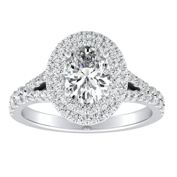 Leaf weave ring-Auriya Platinum 1 1/4ctw Oval-cut Halo Diamond Engagement Ring - White (I-J, I1-I2) - White I-J