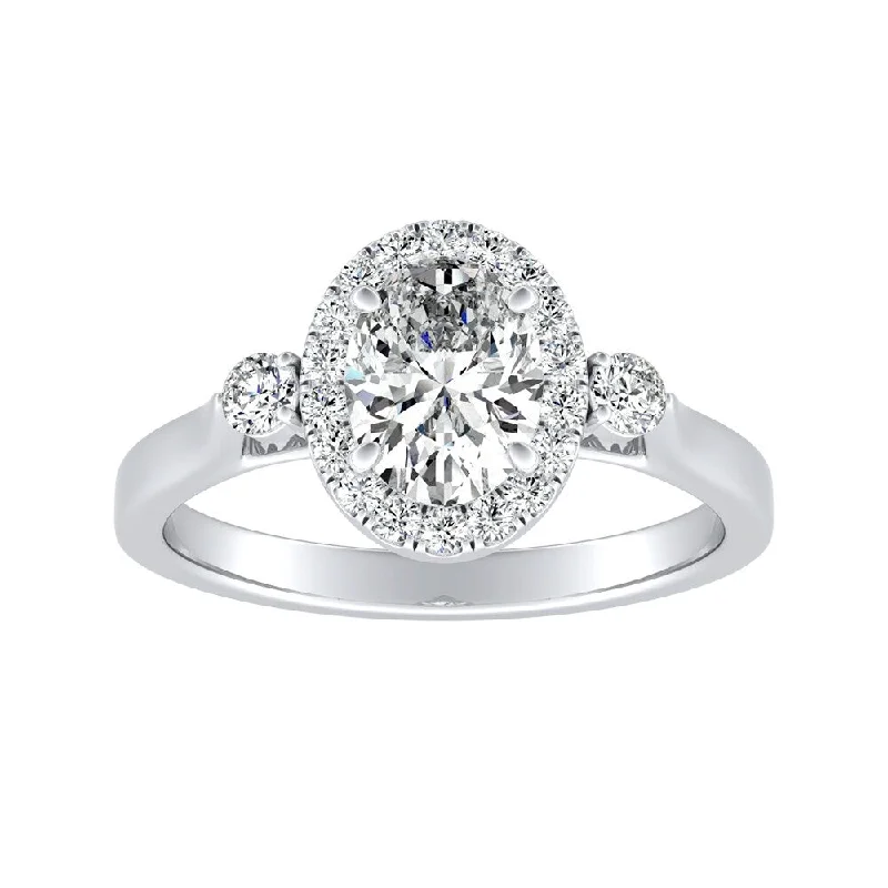 Sisal wrap ring-Auriya Platinum 1ctw 3-stone Oval Halo Diamond Engagement Ring (H-I, SI1-SI2)