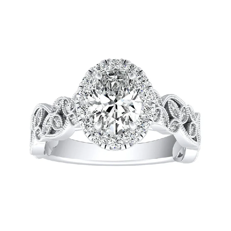 Linen band ring-Auriya Platinum 1ctw Vintage Oval-cut Halo Diamond Engagement Ring (I-J, I1-I2)