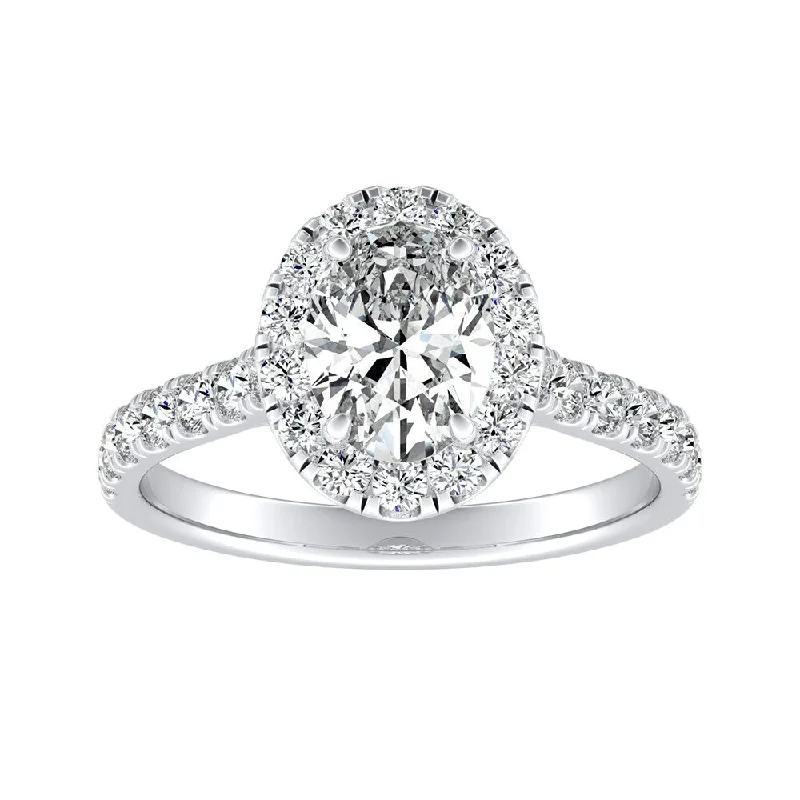 Branch stem ring-Auriya Platinum Classic Oval-cut 7/8cttw Halo Diamond Engagement Ring