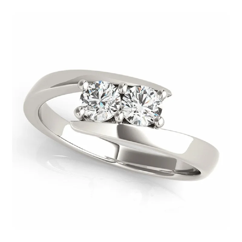 Branch stem ring-Auriya Round 1/2ct TDW 2-Stone Bypass Diamond Engagement Ring 14k White Gold