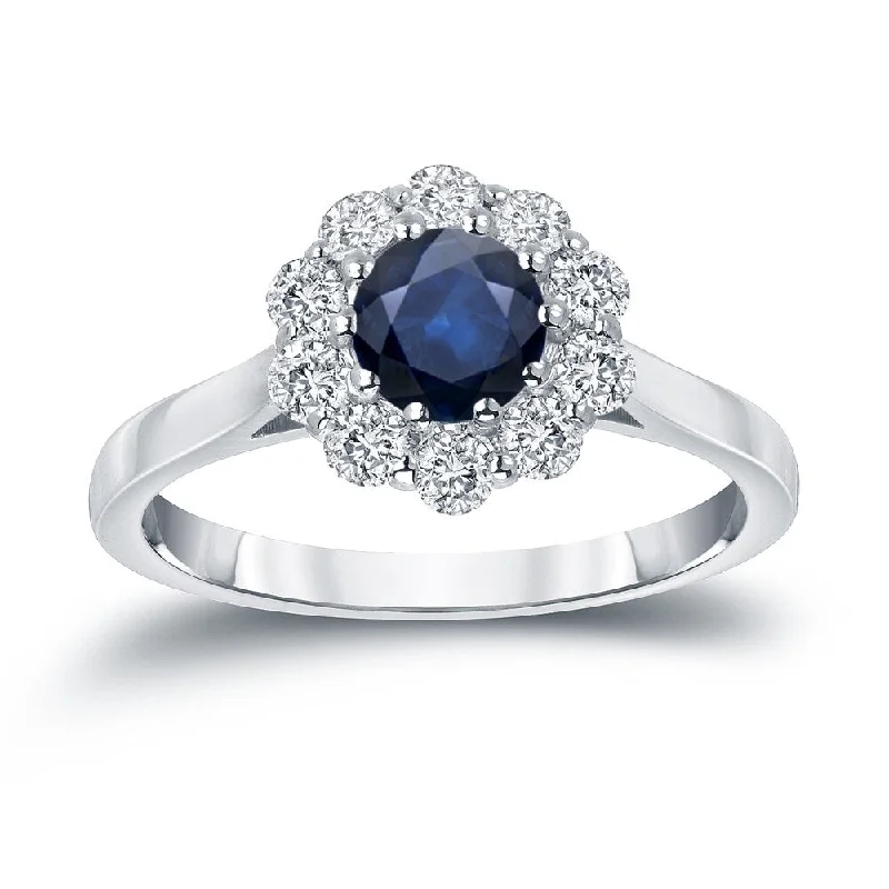 Air vent ring-Auriya Round 3/5ct Blue Sapphire and 1/2ct TDW Halo Diamond Engagement Ring 14k Gold (H-I, I1-I2)