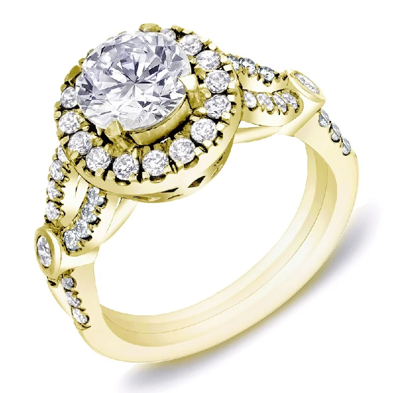 Micro bead ring-Auriya Unique 1 1/2ct TDW Round Diamond Halo Engagement Ring 14k Gold Certified