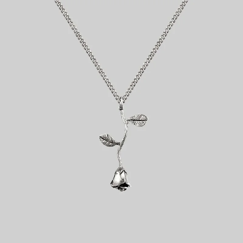 Radiant set necklace-BELLADONNA. Rose Stem Charm Necklace - Silver