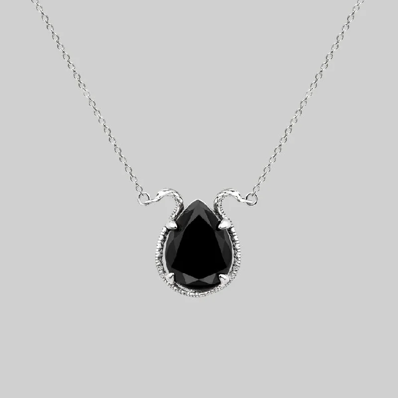 Recessed groove necklace-BITTERSWEET. Double Serpent Onyx Necklace - Silver