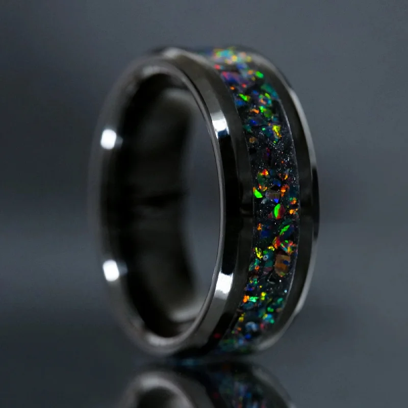 Sienna amethyst ring-Black Fire Opal Glowstone Ring